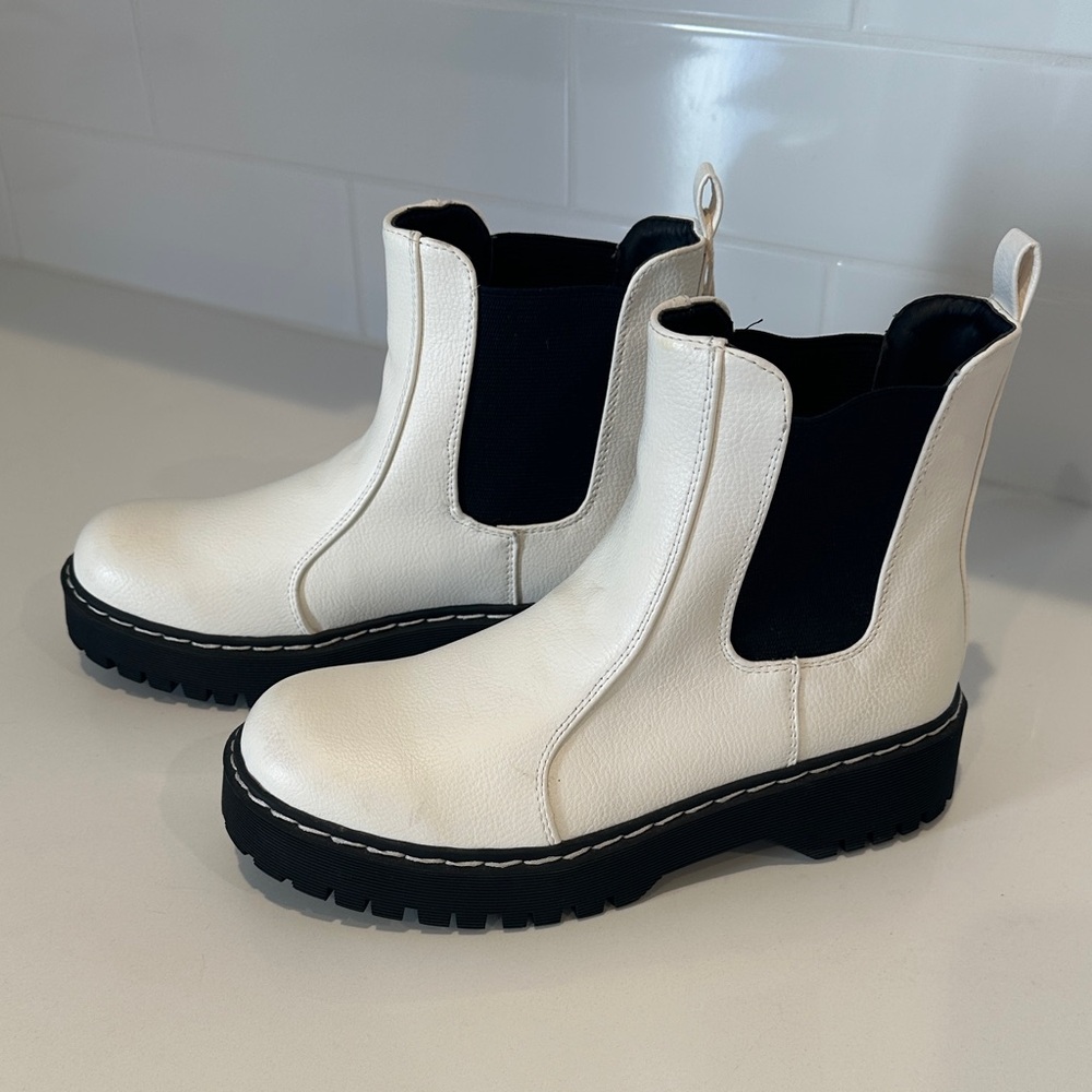 Chic White and Black Ankle Boots